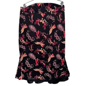 Laura Byrnes Pinup Girl skirt glove mask feather bow black gold maroon size 3X